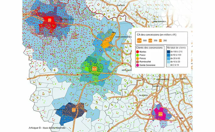 Geolocalisation des clients par concession automobile en Yvelines