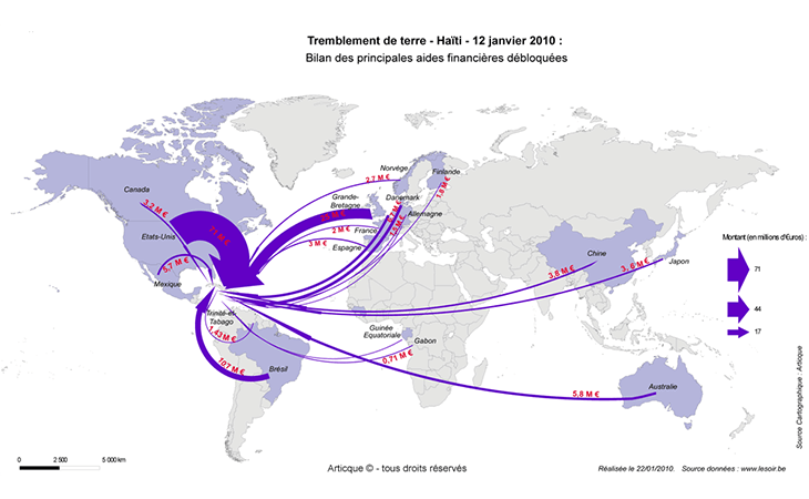 Répartition géographique des aides financières en faveur d'Haïti