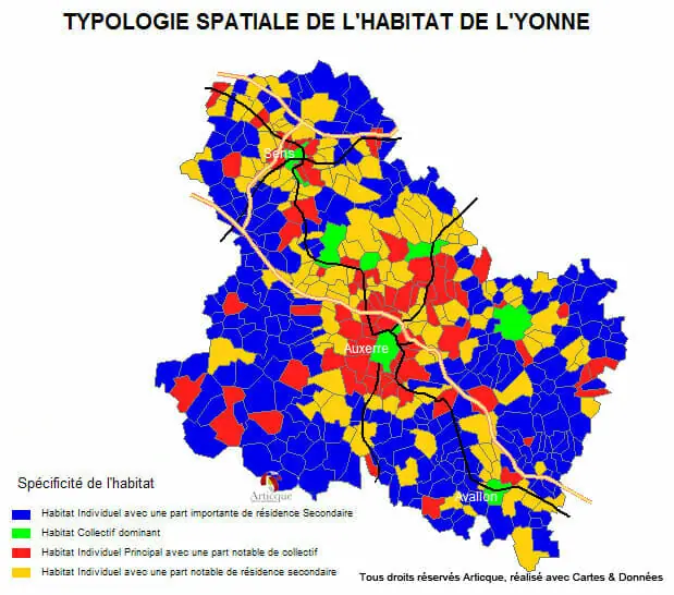Typologie spatiale de l'habitat de l'Yonne par Cartes & Données