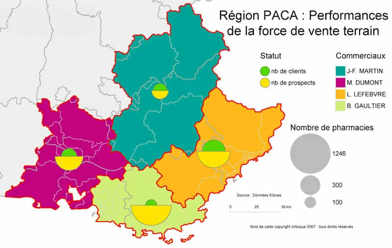 Exemple de demi-cercles affrontés dans Cartes & Données