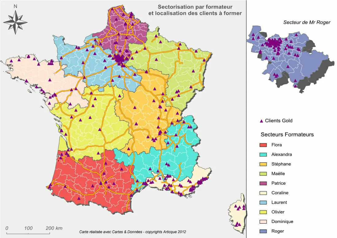 Exemple de sectorisation automatique dans Cartes & Données