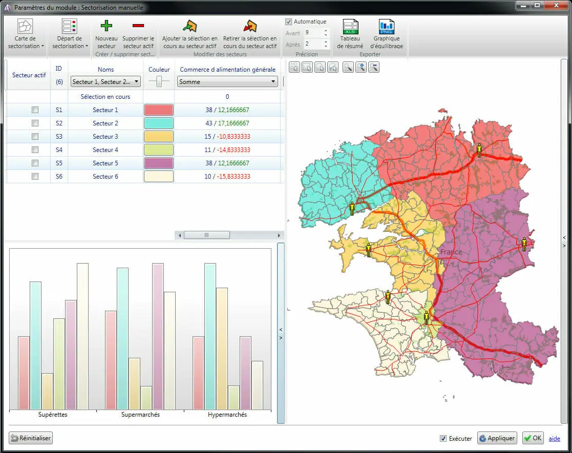 Module de sectorisation manuelle dans Cartes & Données