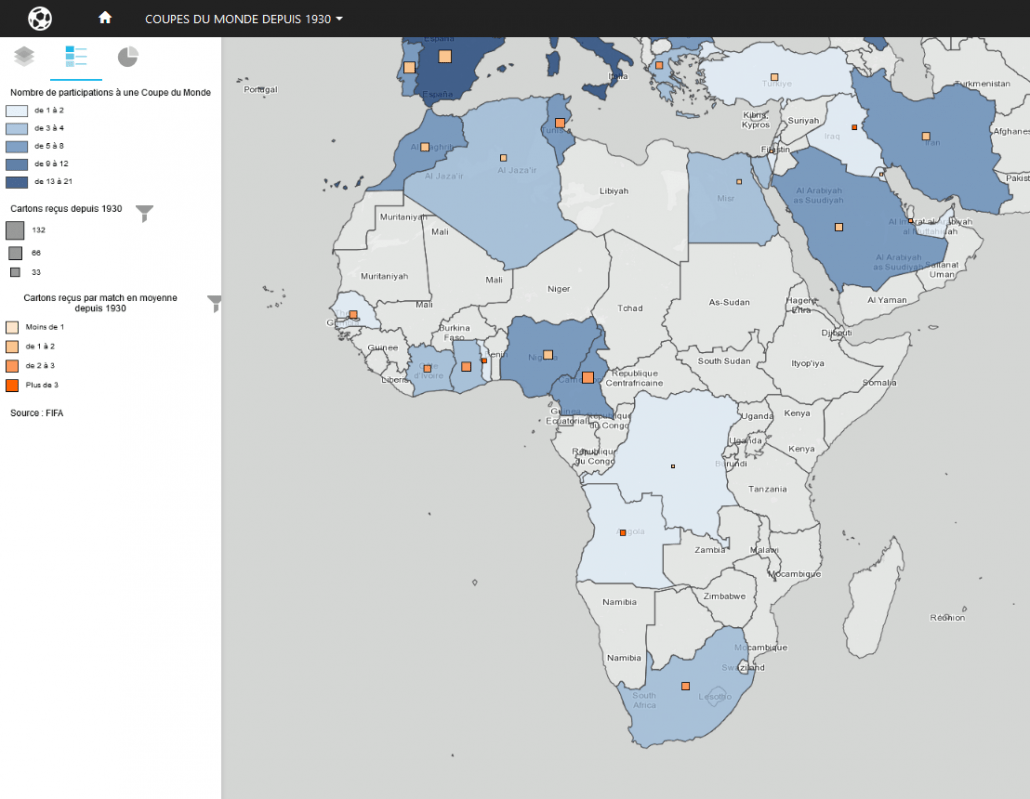 Carte des cartons distribues en Afrique et au Moyen-Orient