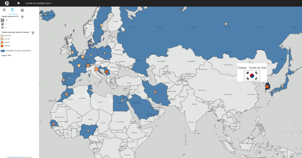 Carte des cartons recus pendant la Coupe du Monde 2018