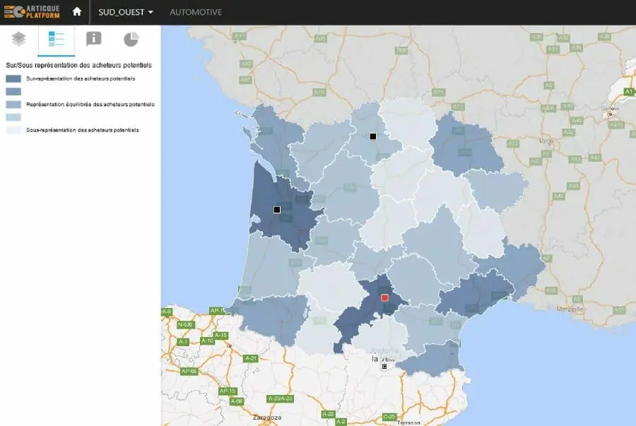 Visualisation du potentiel client par département