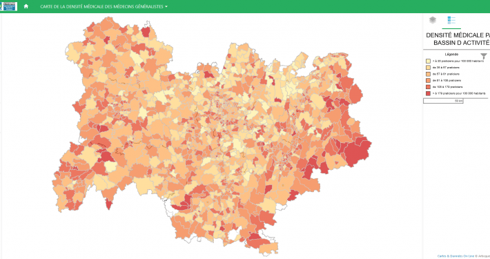 Carte de la densité médicale des médecins généralistes