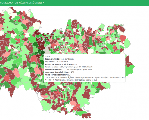 Carte de l'indice de vieillissement des médecins généralistes