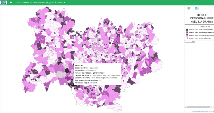 Carte du risque démographique (seuil à 55 ans)