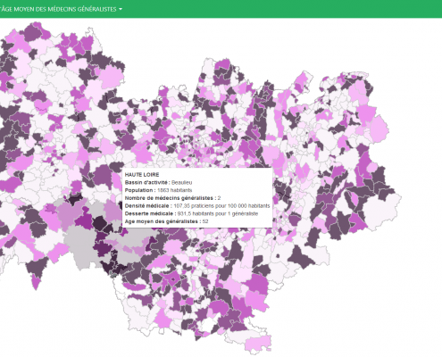 Carte présentant l'âge moyen des médecins généralistes