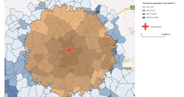 Accessibilité à 30 km autour du CHUde Tours