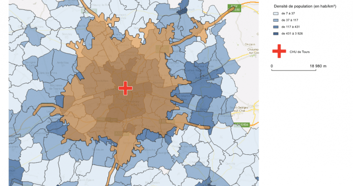 Accessibilité à 30 minutes autour du CHU de Tours