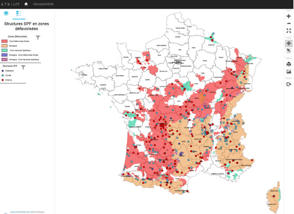 Activités associatives : présence de structures SPF en zones défavorisées