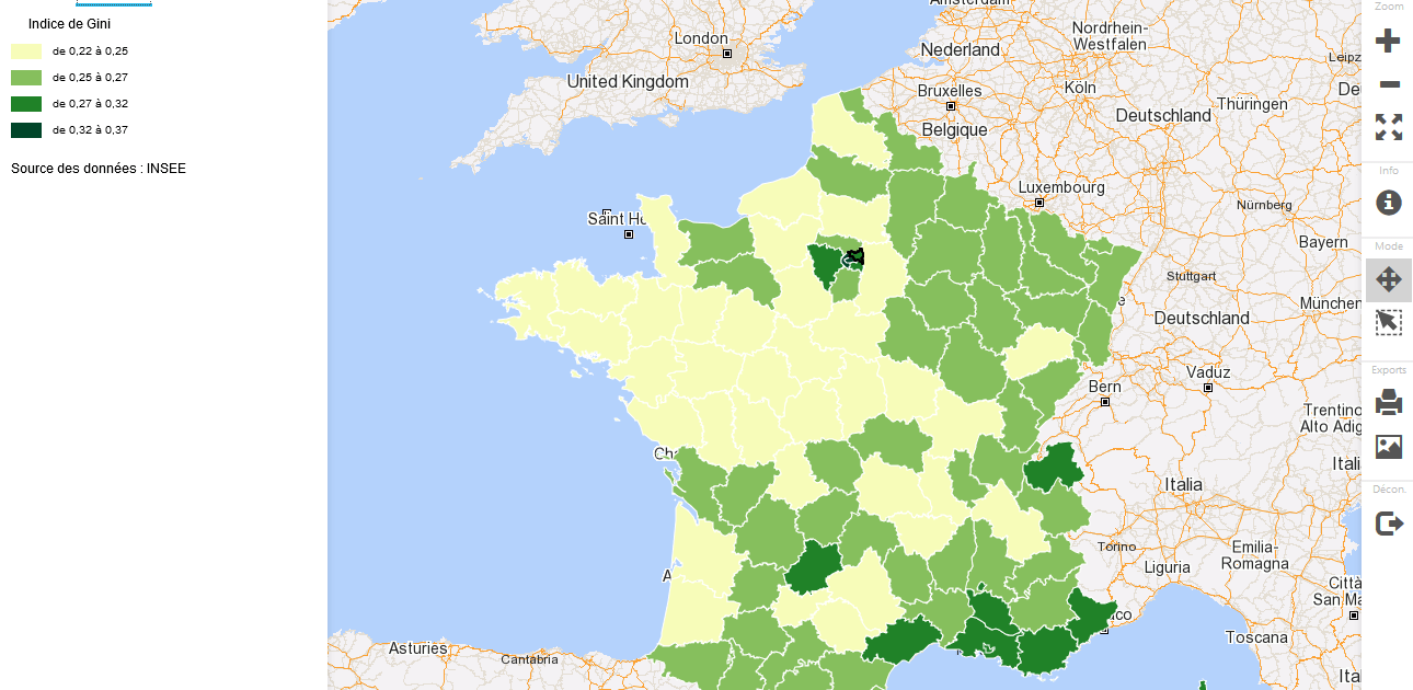 Analyse géographique des inegalites : indice de Gini