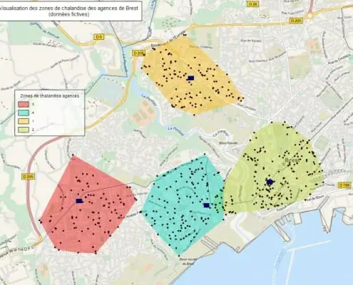 Cartographie de la zone de chalandise d'agences bancaires à Brest