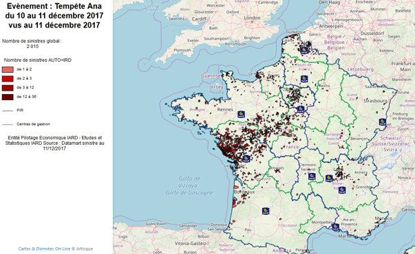 carte dynamique des zones impactées par un événement climatique