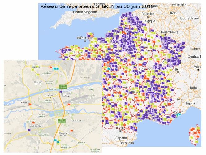 géolocalisation d'un réseau de garages
