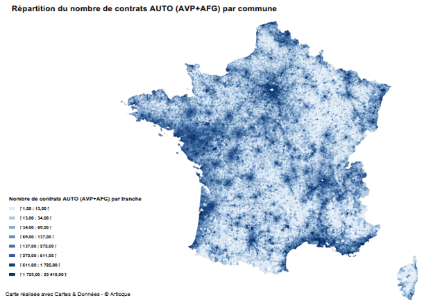 Répartition des contrats AUTO de la Macif par communes