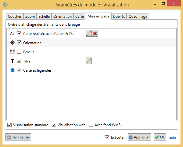 Paramètres du module Visualisation de Cartes & Données