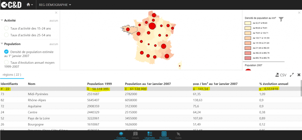 calculs dans Atlas web