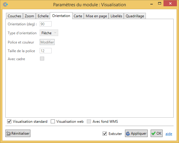 Paramétrage de l'orientation dans le module Visualisation