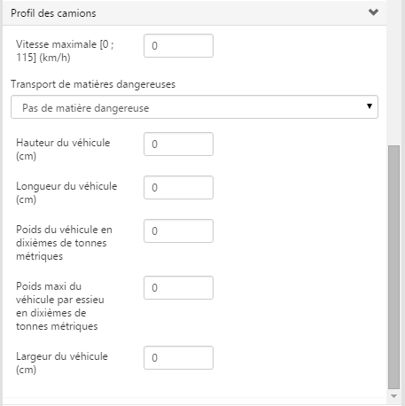 Paramètres du module Distance routière dans Cartes & Données