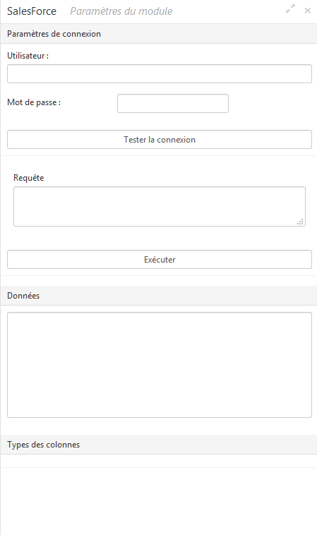 Interface du module Salesforce dans Cartes & Données