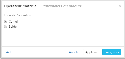 Paramètre du module Opérateur matriciel de Cartes & Données