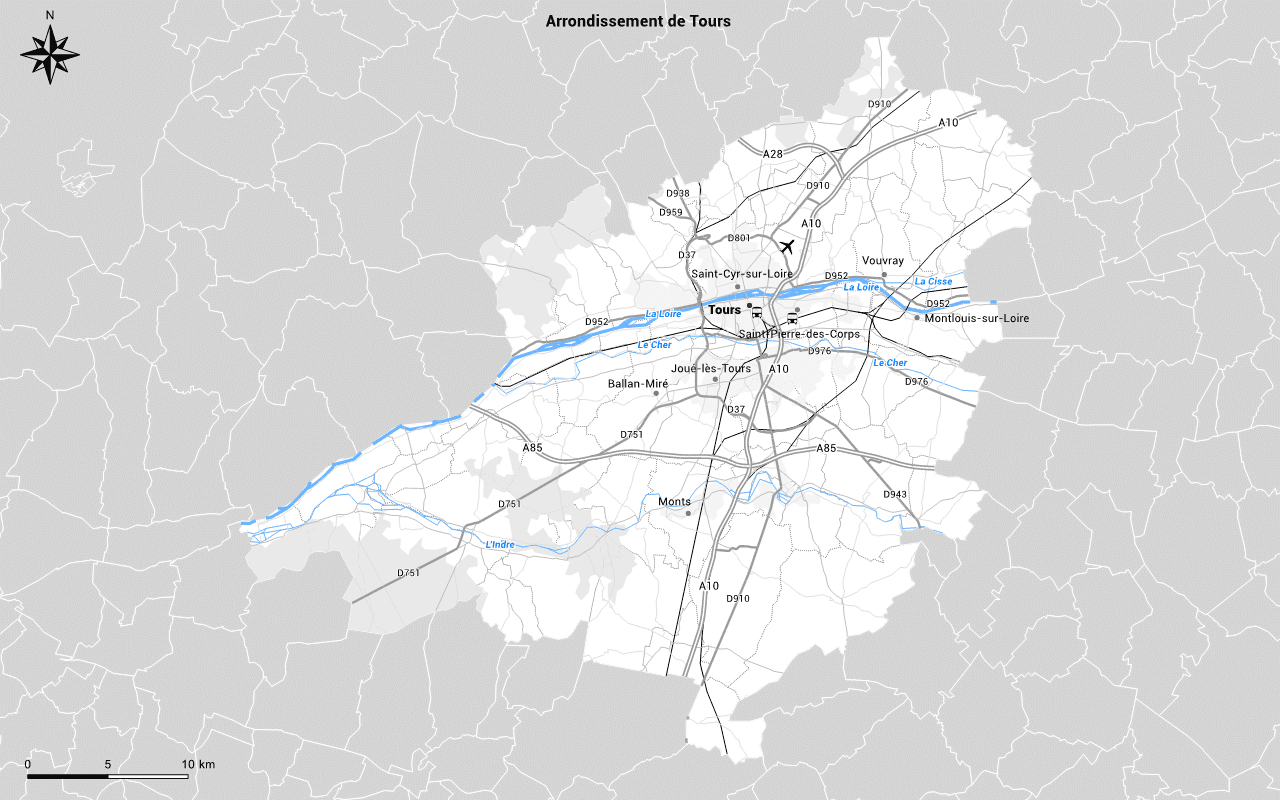 Carte du réseau routier personnalisée en gris