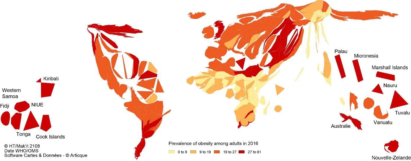 Anamorphose de la prévalence de l'obésité par pays