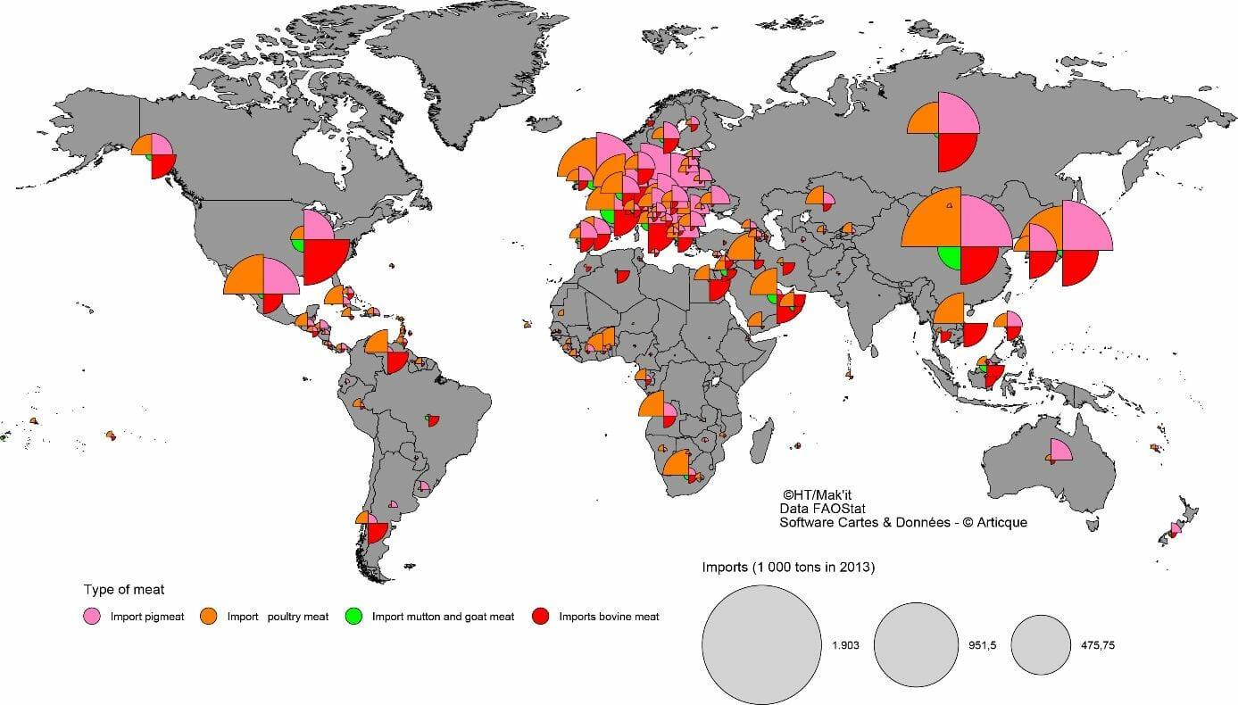 Carte des importations mondiales de viandes