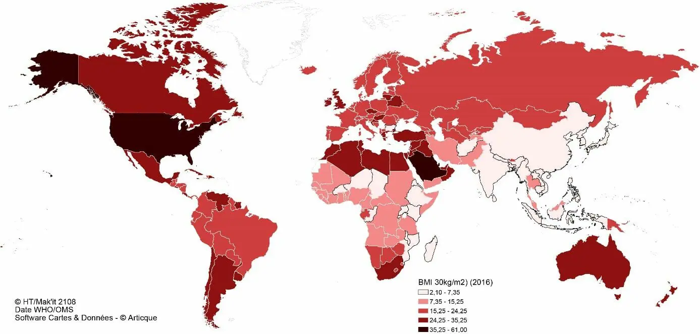 Etude d'Hervé Théry sur la prévalence de l'obésité dans le monde