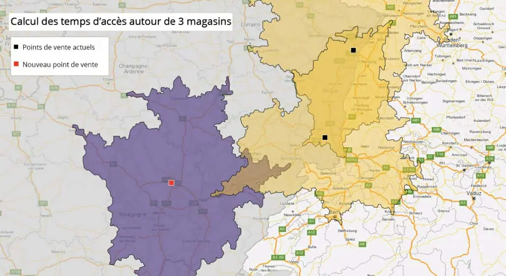 Cartographie des temps d'accès de points de vente