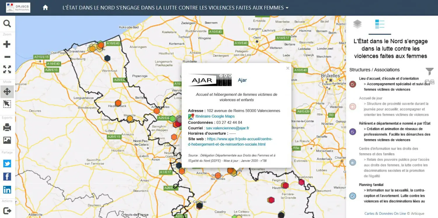 Carte de la drjscs sur les violences faites aux femmes avec l'ajar