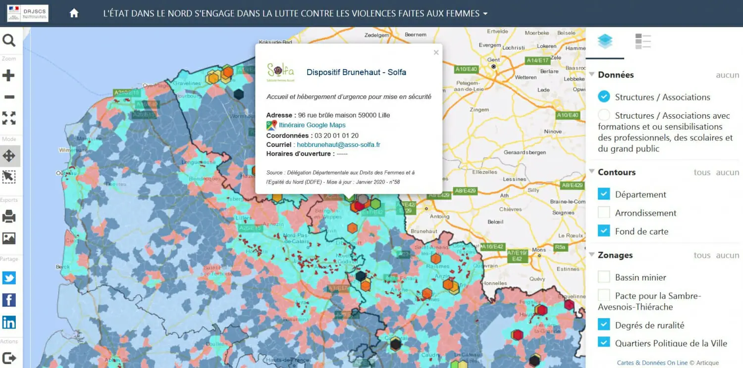 Carte de la drjscs sur les violences faites aux femmes avec le degrès de ruralité