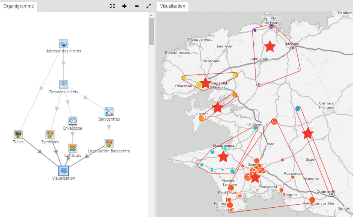 calculer le barycentre pondere dans un logiciel de cartographie