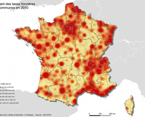 Devenir cartographe : carte des taxes foncières en France en 2010