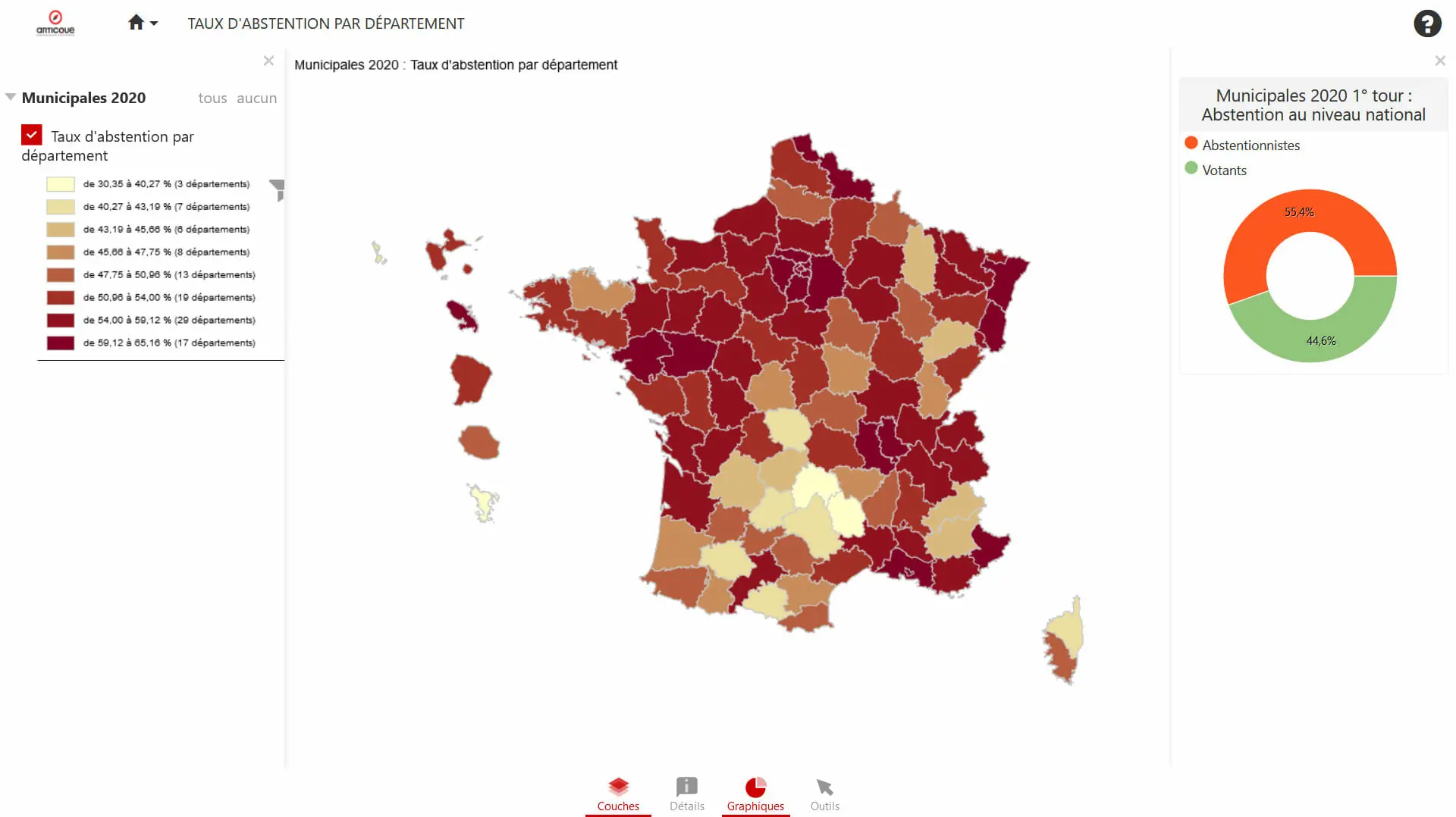 Carte du premier tour de l'election municipale 2020