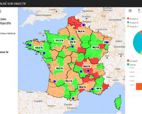 carte du réalisé sur objectif pour les visiteurs médicaux d’un laboratoire pharmaceutique