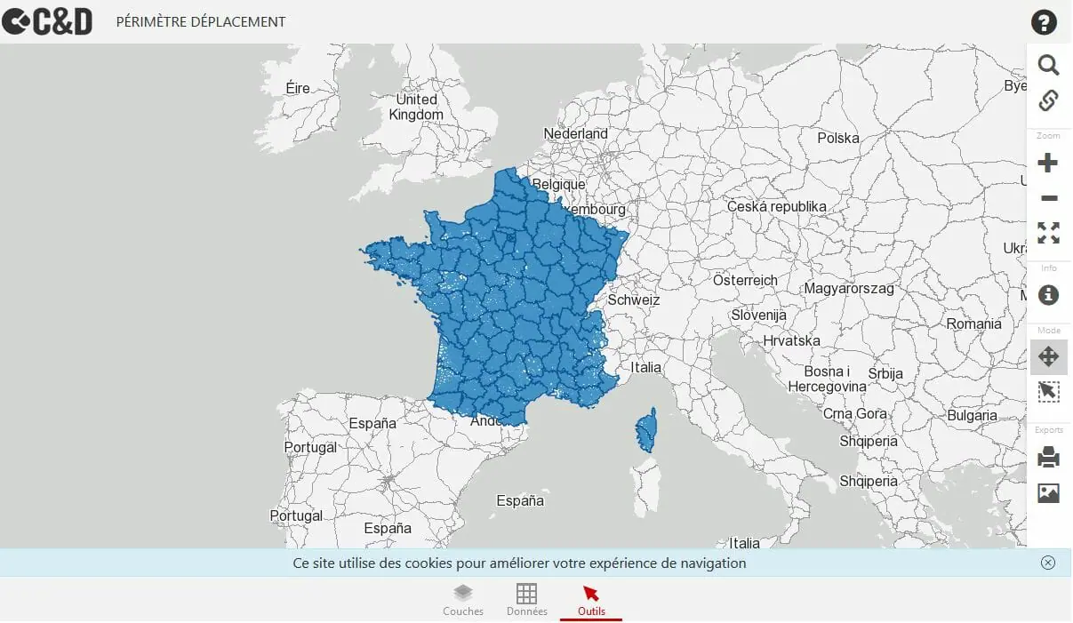 carte de deplacement 10 km