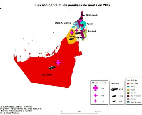 Carte des accidents mortels ou non aux emirats arabes unis en 2007