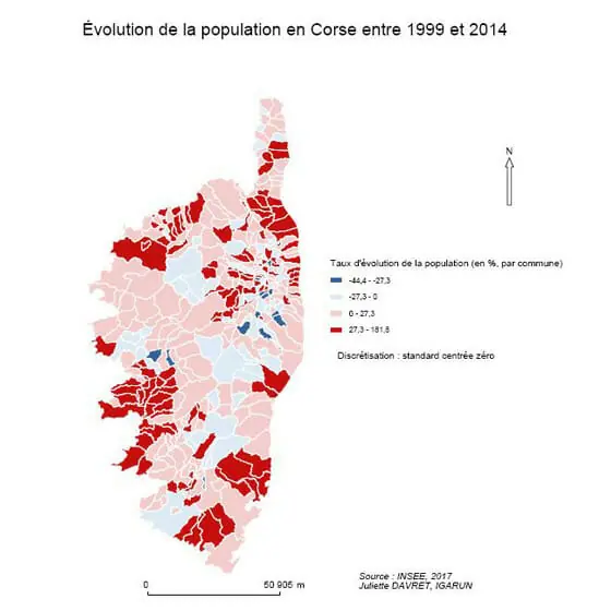 Cartographie de la demographie en corse en 2014