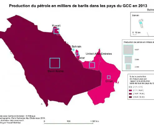 Carte de la production du petrole en 2013 dans le Conseil de coopération du Golfe