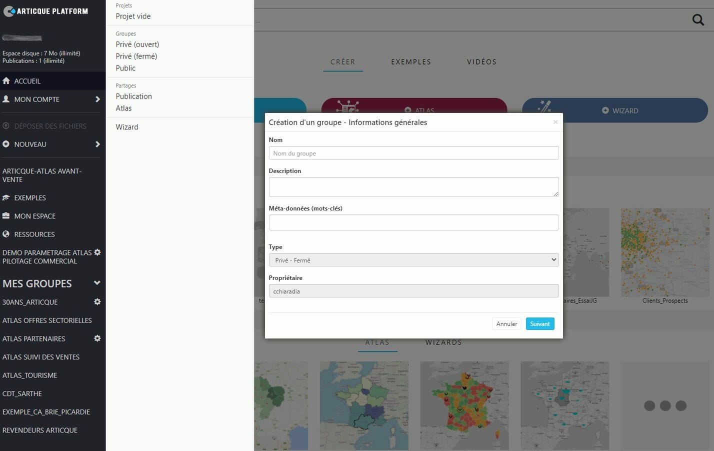 Creation d'un groupe dans articque platform
