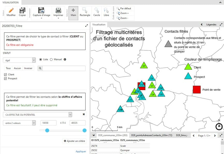 Visualisation du filtrage multicriteres