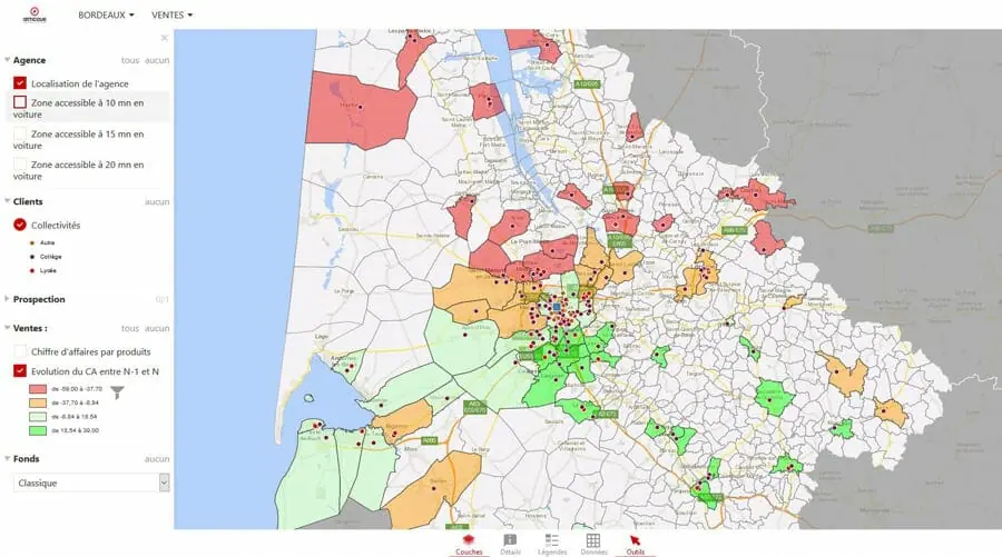 chiffre d'affaires sur le secteur de Bordeaux