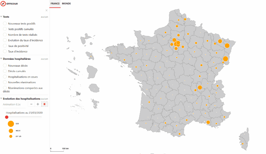 carte évolution covid-19 départements