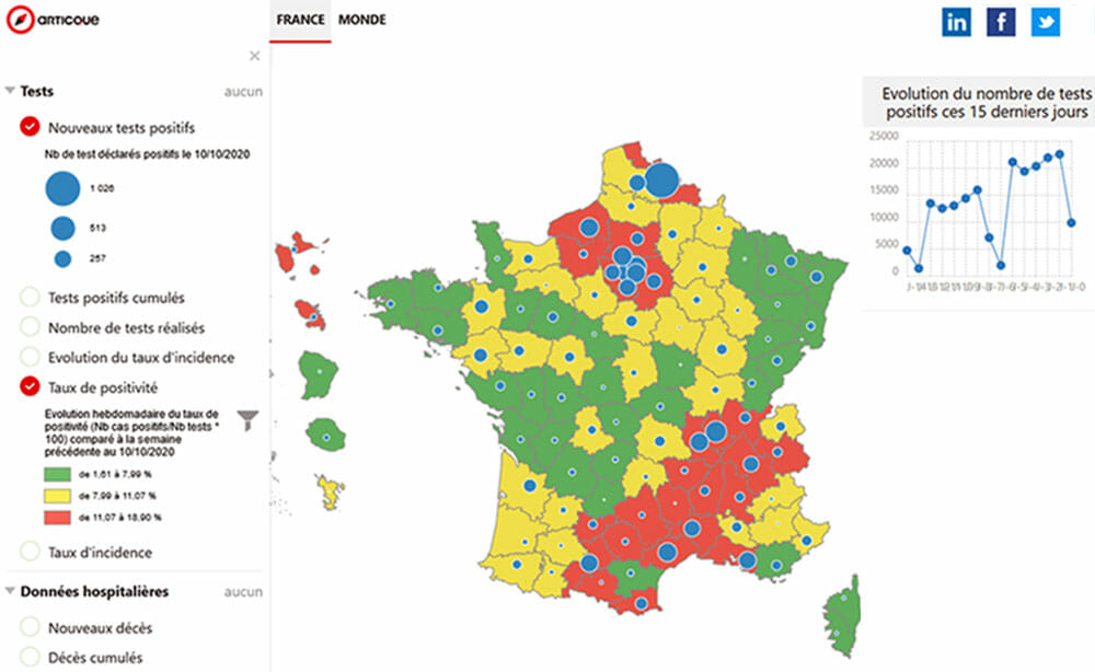 Carte GeoNews : l'epidemie de covid en france