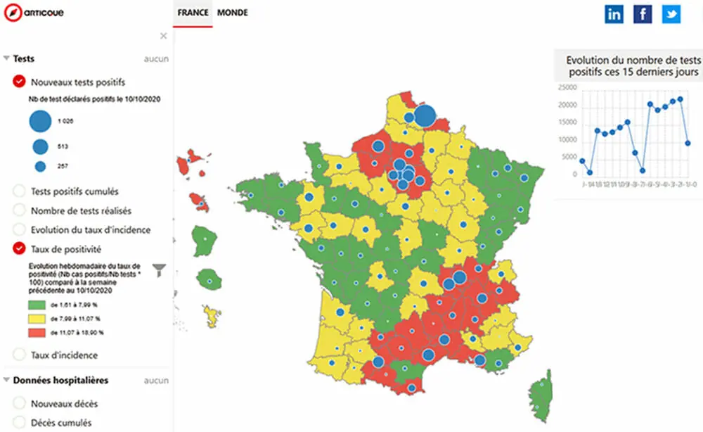 Carte GeoNews : l'epidemie de covid en france