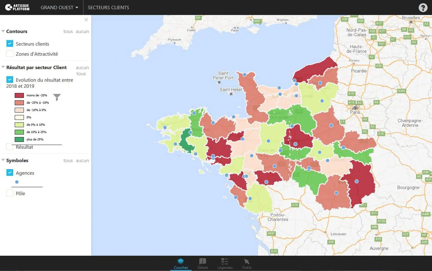 visualisation de la sectorisation commerciale