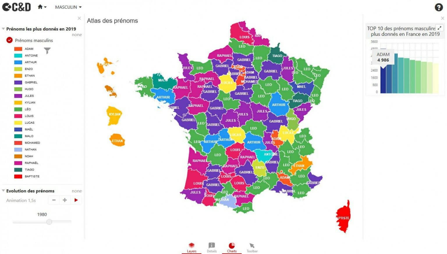 Voyagez dans le temps avec une carte des prénoms français depuis 1930 Voyagez dans le temps avec une carte des prénoms français depuis 1930